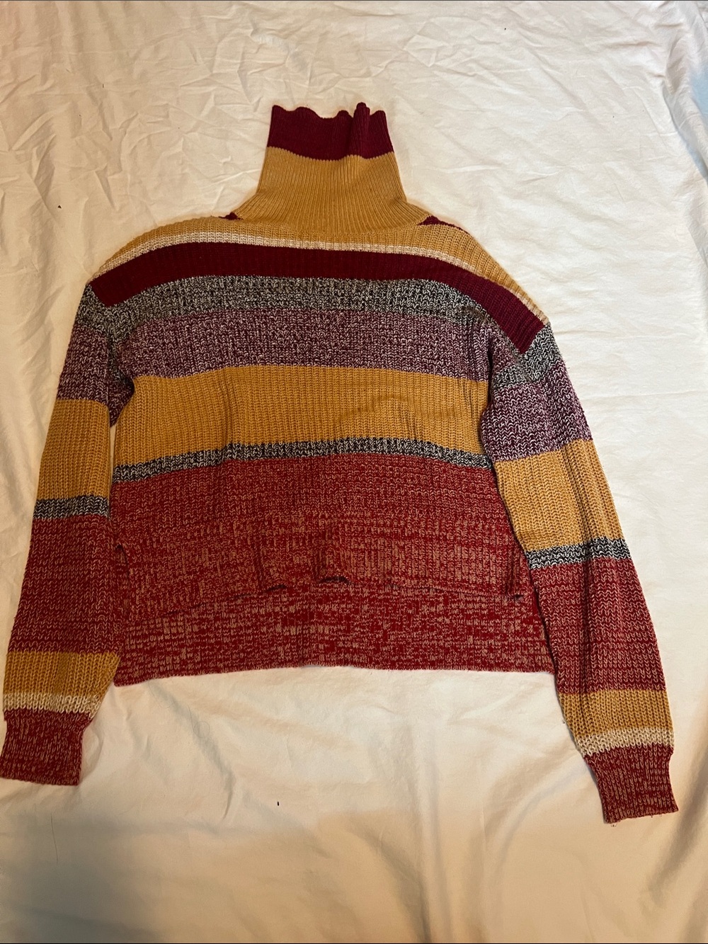 Urban Outfitters Striped Turtleneck Sweater in Mustard, Burgundy and Gray